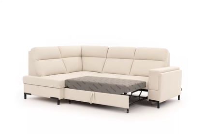 Rohová pohovka Loario L levostranná se širokým, vykrojeným bokem - krémová tkanina Sand 03 Rohová sedací souprava Loario L levá z szerokim, wcietym bokiem - Sand 03