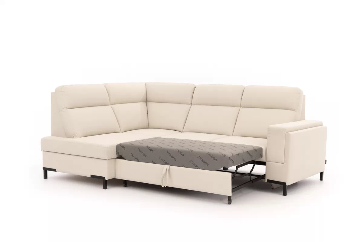 Rohová pohovka Loario L levostranná se širokým, vykrojeným bokem - krémová tkanina Sand 03 Rohová sedací souprava Loario L levá z szerokim, wcietym bokiem - Sand 03