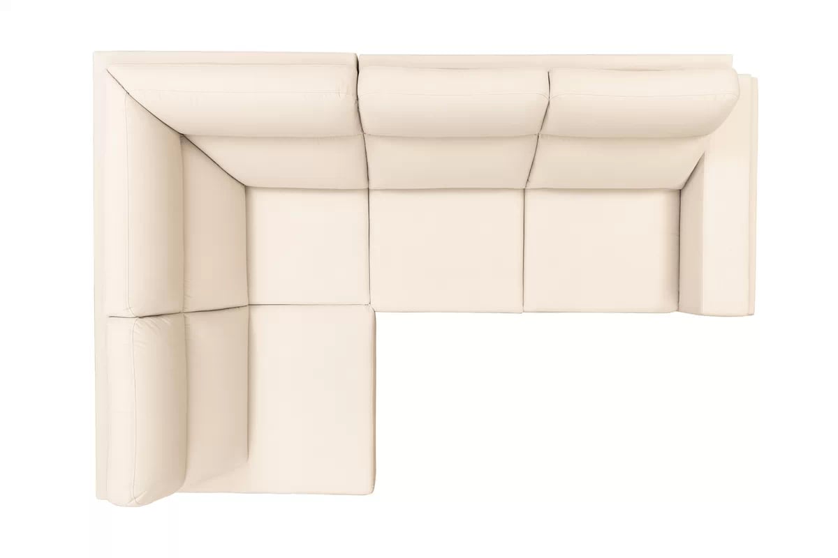 Rohová pohovka Loario L levostranná se širokým, vykrojeným bokem - krémová tkanina Sand 03 Rohová sedací souprava Loario L levá z szerokim, wcietym bokiem - kremowa Pletenina Sand 03