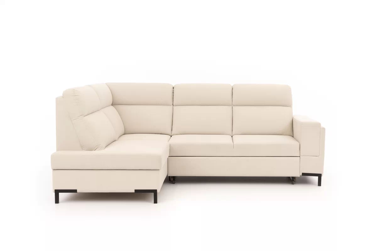 Rohová pohovka Loario L levostranná se širokým, vykrojeným bokem - krémová tkanina Sand 03 Rohová sedací souprava Loario L levá z szerokim, wcietym bokiem - Sand 03