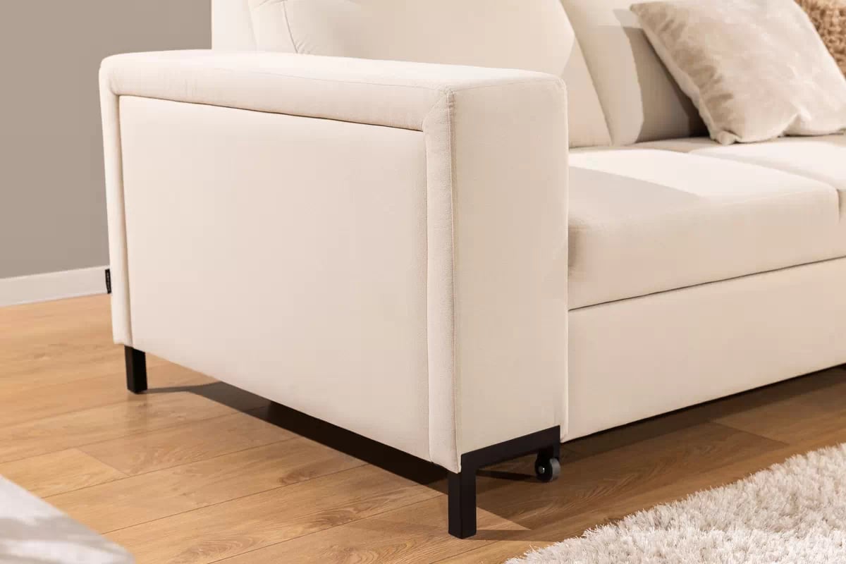 Rohová sedačka Loario L pravostranná se širokým bokem - krémová tkanina Sand 03 Rohová sedací souprava Loario L pravá z szerokim bokiem - Sand 03