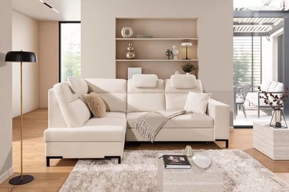 Rohová pohovka Loario L levostranná se širokým bokem - krémová látka Sand 03 Rohová sedací souprava Loario L levá z szerokim bokiem - Sand 03