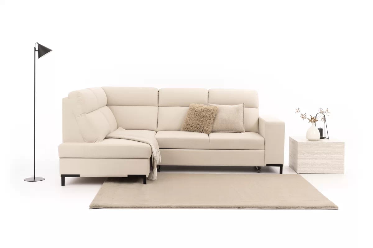 Rohová pohovka Loario L levostranná se širokým bokem - krémová látka Sand 03 Rohová sedací souprava Loario L levá z szerokim bokiem - Sand 03