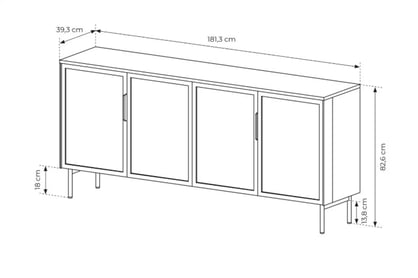 Komoda Auri 181 cm s osvetlením - dub dunin / čierna Komoda Auri 181 cm s osvetlením - Dub dunin / Čierny