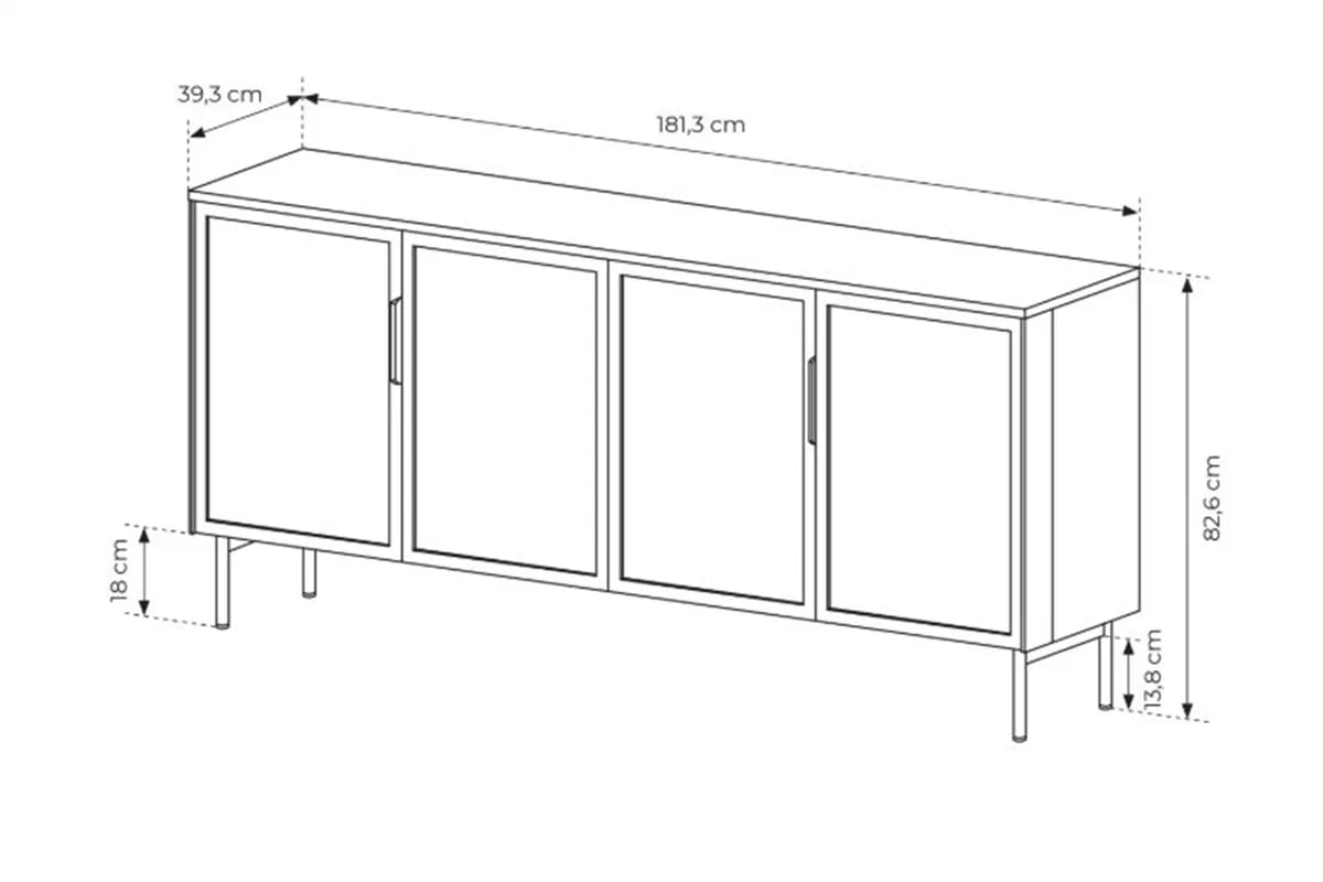 Komoda Auri 181 cm s osvětlením - dub dunin / černá Komoda Auri 181 cm s osvětlením - dub dunin / černá