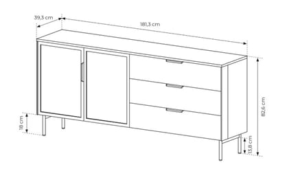 Komoda Auri 181 cm so zásuvkami a osvetlením - dub dunin / čierna Komoda Auri 181 cm so zásuvkami i oswietleniem - Dub dunin / Čierny