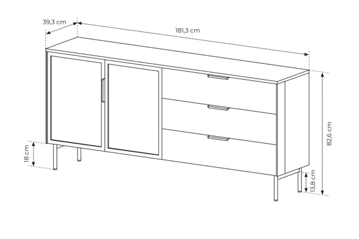 Komoda Auri 181 cm se zásuvkami a osvětlením - dub dunin / černá Komoda Auri 181 cm se zásuvkami i oswietleniem - dub dunin / černá