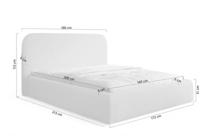 Čalúnená posteľ Rasel 160x200 s úložným priestorom - čierna bouclé Quelle 100 Posteľ čalúnená Rasel 160x200 S vnútorným úložným priestorom- Čierna bukla Quelle 100