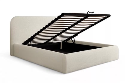 Čalúnená posteľ Rasel 180x200 s úložným priestorom - svetlý béžový buklé Quelle 02 Posteľ čalúnená Rasel 180x200 S vnútorným úložným priestorom- svetlý Béžová bukla Quelle 02 