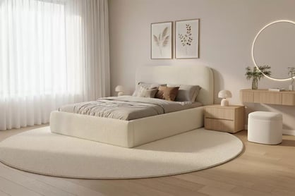 Čalúnená posteľ Rasel 180x200 s úložným priestorom - svetlý béžový buklé Quelle 02 Posteľ čalúnená Rasel 180x200 S vnútorným úložným priestorom- svetlý Béžová bukla Quelle 02 