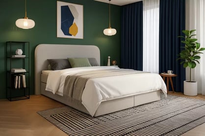 Čalúnená posteľ Rasel 180x200 s úložným priestorom - svetlý béžový buklé Quelle 02 Posteľ čalúnená Rasel 180x200 S vnútorným úložným priestorom- svetlý Béžová bukla Quelle 02 