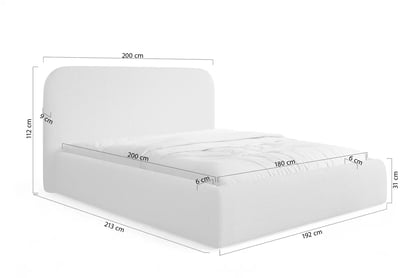 Čalúnená posteľ Rasel 180x200 s úložným priestorom - čierna bouclé Quelle 100 Posteľ čalúnená Rasel 180x200 S vnútorným úložným priestorom- Čierna bukla Quelle 100