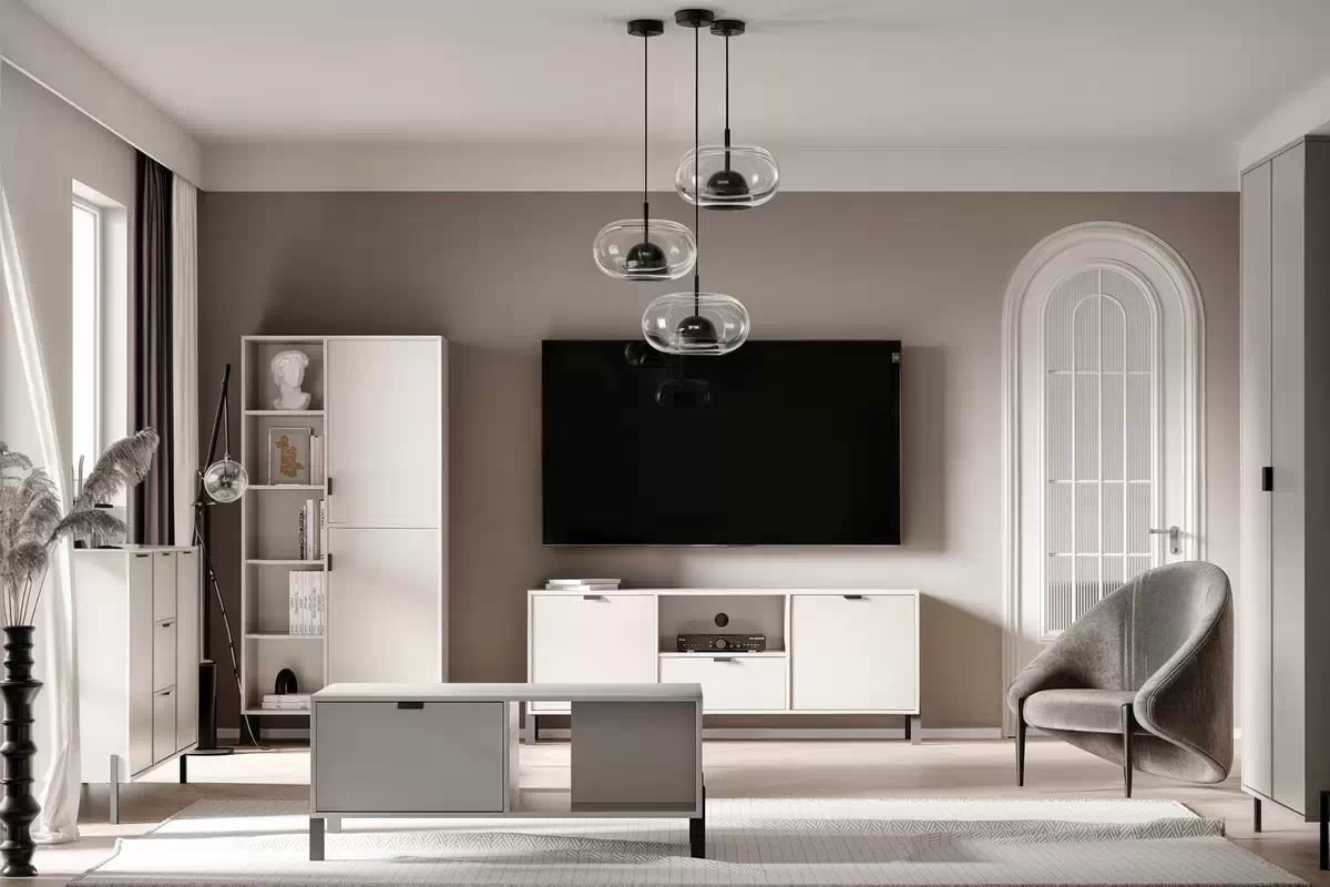 Regál Cremona 80 cm so skrinkami ľavostranný - piesková béžová Regál Cremona 80 cm z szafkami Ľavá strana - Béžová Pieskový 