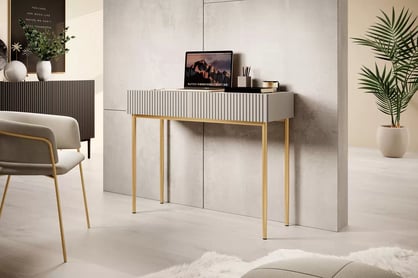 Konzolový stolek Nicole 100 cm se zásuvkami - kašmír / zlaté nohy konzole Nicole 100 cm se zásuvkami - kašmír / zlote nozki