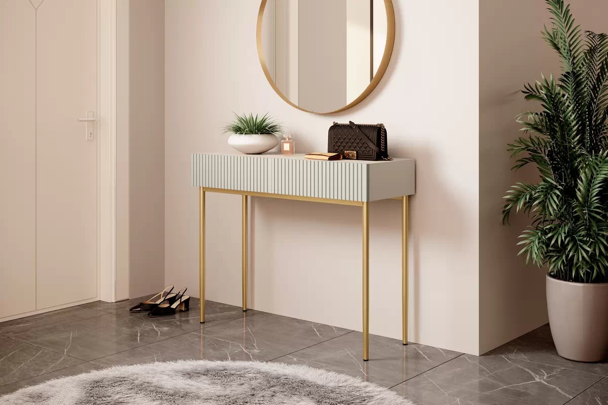 Konzolový stolek Nicole 100 cm se zásuvkami - kašmír / zlaté nohy konzole Nicole 100 cm se zásuvkami - kašmír / zlote nozki