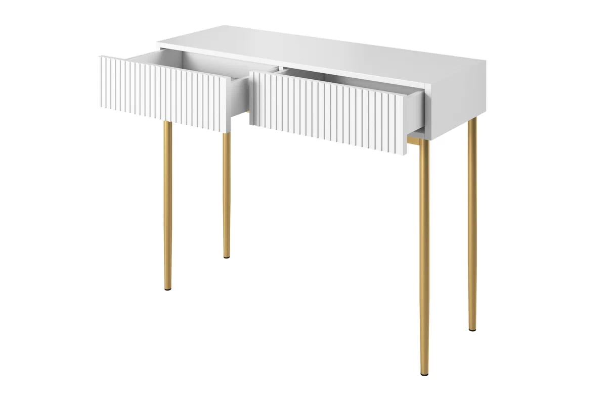 Konzolový stolík Nicole 100 cm so zásuvkami - biely mat / zlaté nohy Konzolový Stolík Nicole 100 cm so zásuvkami - biely mat / zlote nozki