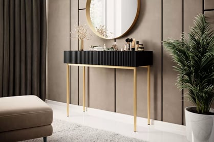 Konzolový stolek Nicole 100 cm se zásuvkami - černý mat / zlaté nohy konzole Nicole 100 cm se zásuvkami - černá mat / zlote nozki