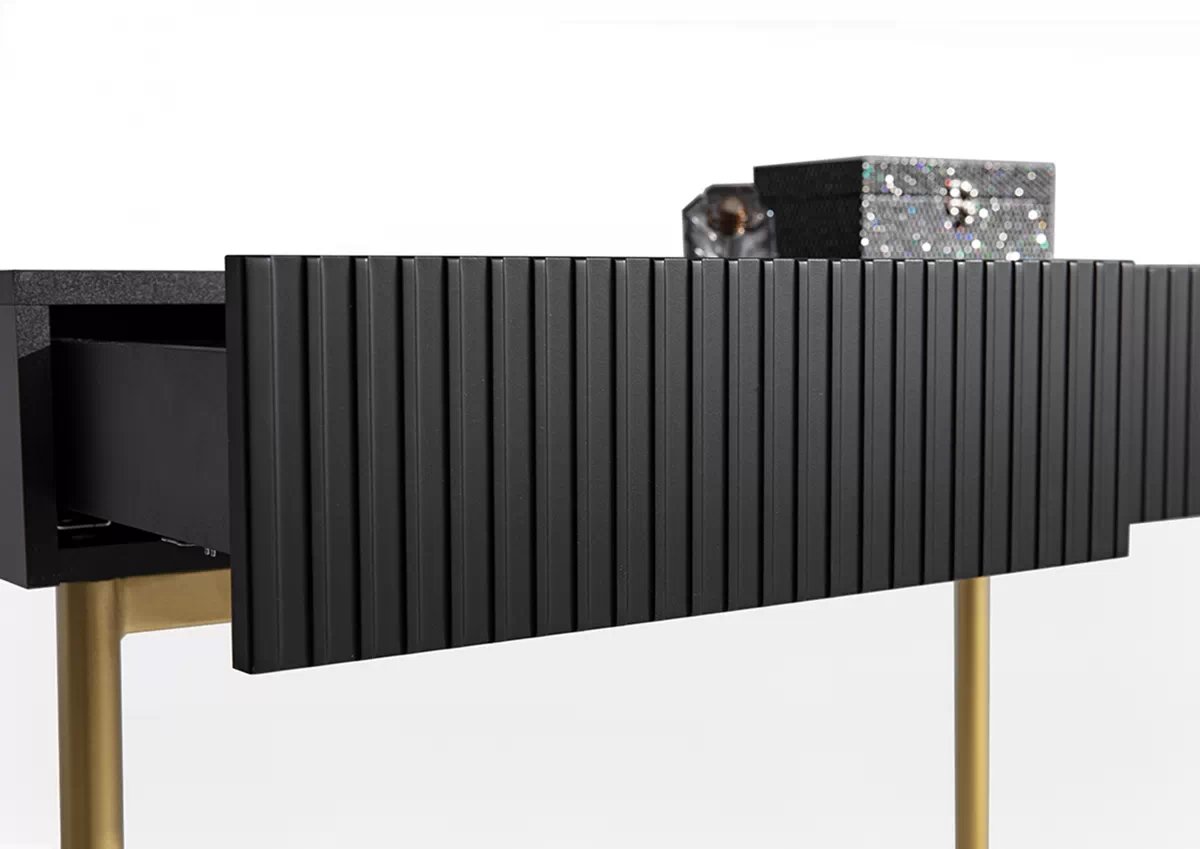 Konzolový stolek Nicole 100 cm se zásuvkami - černý mat / zlaté nohy konzole Nicole 100 cm se zásuvkami - černá mat / zlote nozki