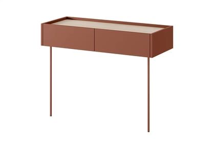 Konzolový Stolík Desin 100 cm so zásuvkami i metalowymi nogami - ceramic red / Dub nagano