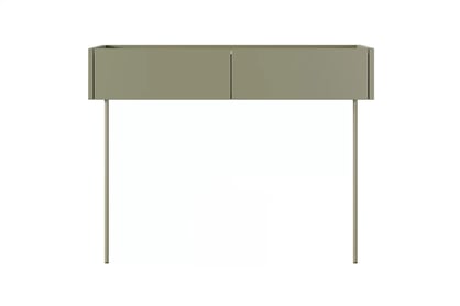 Konzolový Stolík Desin 100 cm so zásuvkami i metalowymi nogami - Oliva / Dub nagano Konzolový Stolík Desin 100 cm so zásuvkami i metalowymi nogami - Oliva / Dub nagano