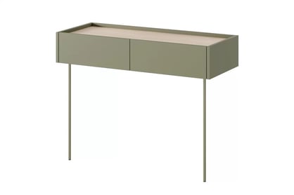Konzolový Stolík Desin 100 cm so zásuvkami i metalowymi nogami - Oliva / Dub nagano
