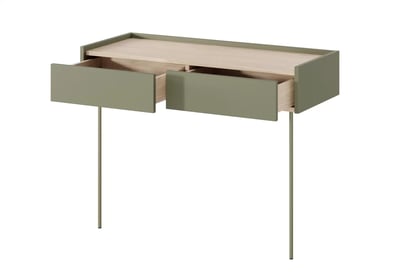 Konzolový Stolík Desin 100 cm so zásuvkami i metalowymi nogami - Oliva / Dub nagano Konzolový Stolík Desin 100 cm so zásuvkami i metalowymi nogami - Oliva / Dub nagano