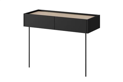 Konzolový stolík Desin 100 cm so zásuvkami a kovovými nohami - čierny mat / dub nagano