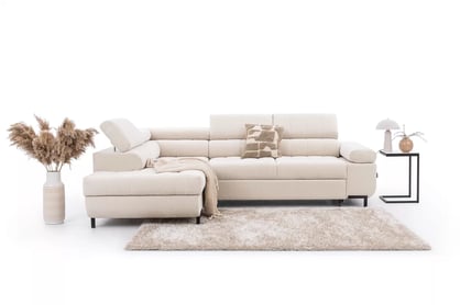  Rohová rozkladacia sedacia súprava Tyrion L ľavá - béžový šenil Ditra New 20  Rohová sedacia súprava Ľavá strana rozkladany do obývacej izby Tyrion L - béžový šenil Ditra New 20 