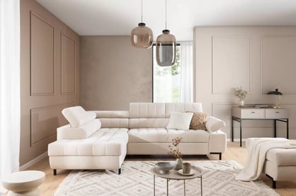  Rohová rozkladacia sedacia súprava Tyrion L ľavá - béžový šenil Ditra New 20  Rohová sedacia súprava Ľavá strana rozkladany do obývacej izby Tyrion L - béžový šenil Ditra New 20 