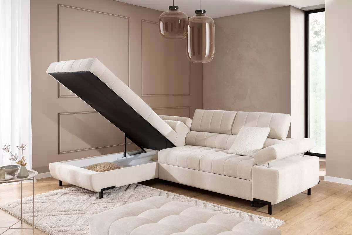  Rohová rozkladacia sedacia súprava Tyrion L ľavá - béžový šenil Ditra New 20  Rohová sedacia súprava Ľavá strana rozkladany do obývacej izby Tyrion L - béžový šenil Ditra New 20 