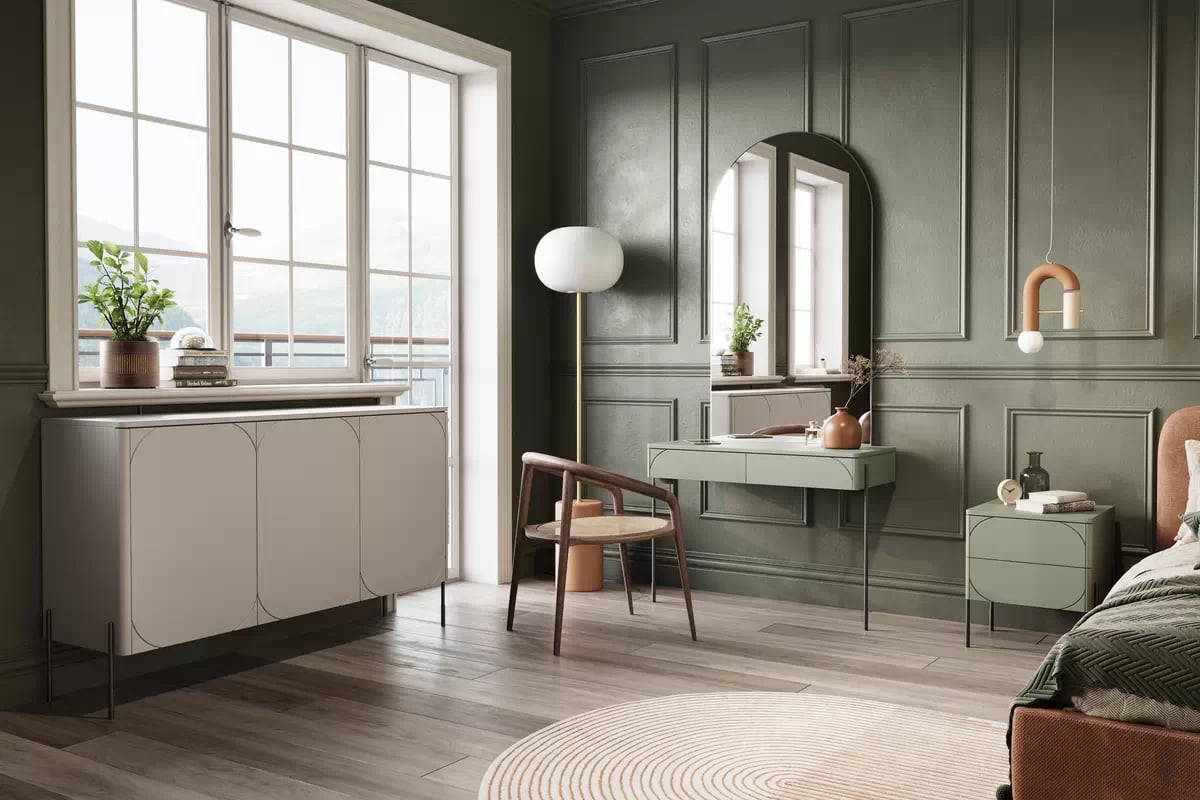 Konzolový stolek Sonatia 100 cm se dvěma zásuvkami - olivová konzole Sonatia 100 cm z dwoma zásuvkami  - olivová