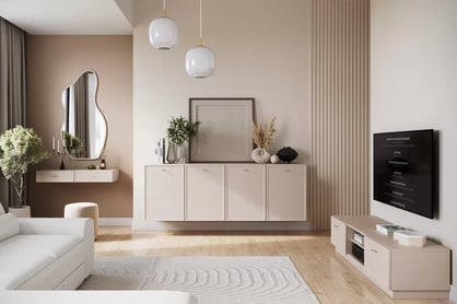 Konzolový Stolík závesná Lorini 100 cm so zásuvkami - kašmír / zlote úchyty T-bar Konzolový Stolík závesná Lorini 100 cm so zásuvkami - kašmír / zlote úchyty T-bar