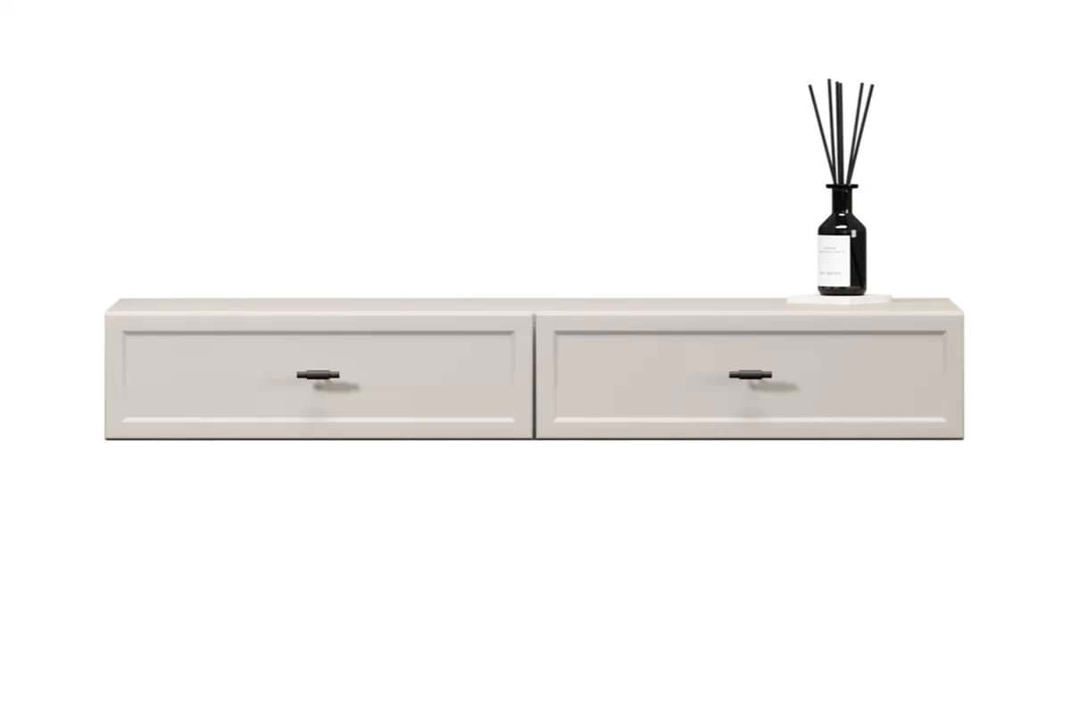 Závěsná konzole Lorini 100 cm se zásuvkami - kašmír / černé úchytky T-bar konzole závěsná Lorini 100 cm se zásuvkami - kašmír / černá Úchytky T-bar