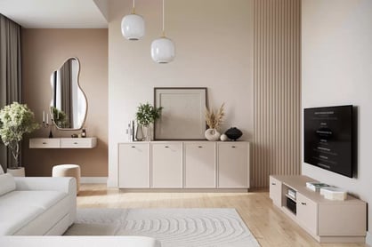 Konzolový Stolík závesná Lorini 100 cm so zásuvkami - kašmír / čierny úchyty T-bar Konzolový Stolík závesná Lorini 100 cm so zásuvkami - kašmír / čierny úchyty T-bar