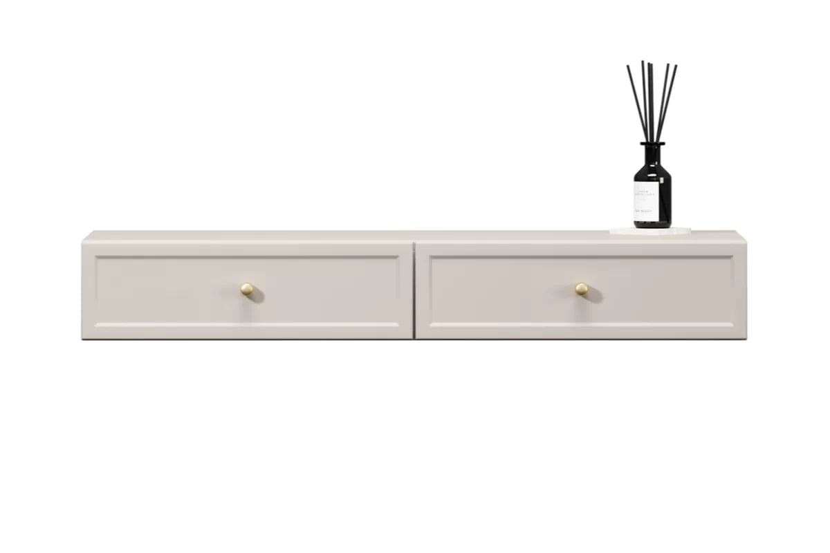 Závěsná konzole Lorini 100 cm se zásuvkami - kašmír / zlaté úchyty konzole závěsná Lorini 100 cm se zásuvkami - kašmír / zlote Úchytky