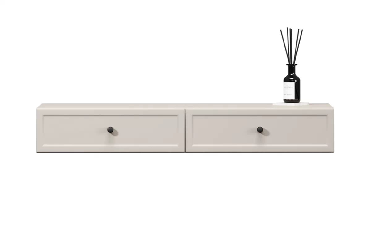 Závěsná konzole Lorini 100 cm se zásuvkami - kašmír / černé úchyty konzole závěsná Lorini 100 cm se zásuvkami - kašmír / černá Úchytky