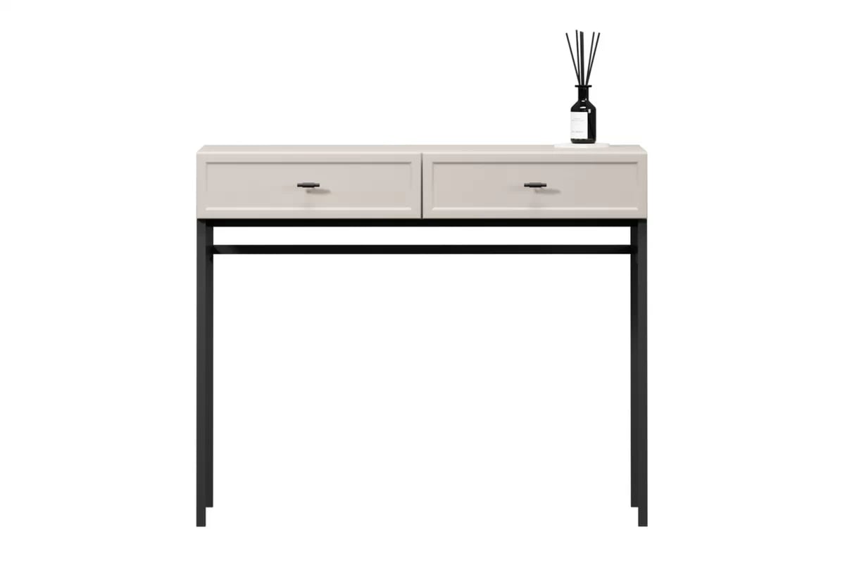 Konzolový stolík Lorini 100 cm so zásuvkami - kašmír / čierne úchytky T-bar / kovová podnož Konzolový Stolík Lorini 100 cm so zásuvkami - kašmír / čierny úchyty T-bar / Rošt