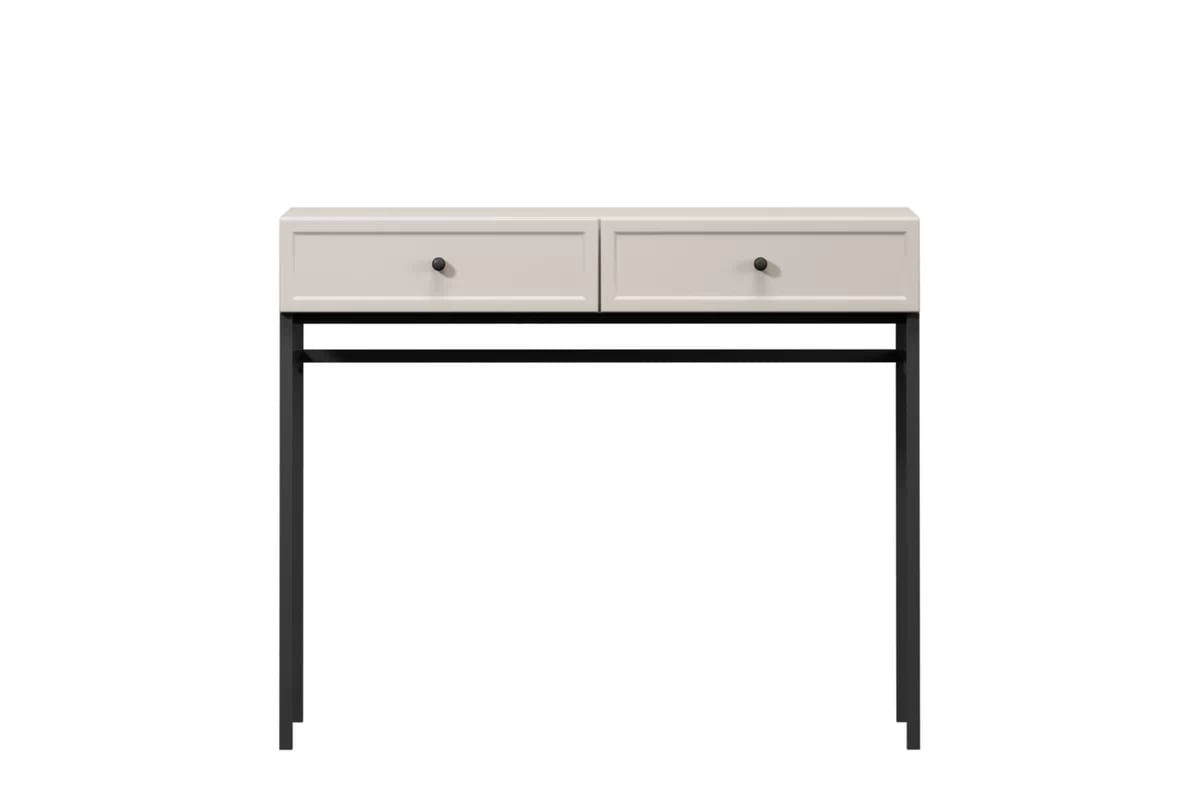 Konzolový stolík Lorini 100 cm so zásuvkami - kašmír, čierne úchytky, kovová konštrukcia 	Toaletný stolík Lorini 100 cm so zásuvkami - kašmír / čierny úchyty / Rošt
