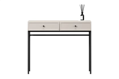 Konzolový stolek Lorini 100 cm se zásuvkami - kašmír, černé úchyty, kovová konstrukce 	Toaletní stolek Lorini 100 cm se zásuvkami - kašmír / černá Úchytky / Rošt