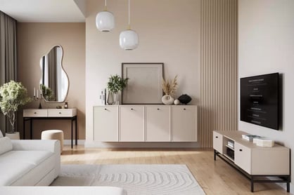 Konzolový stolek Lorini 100 cm se zásuvkami - kašmír, černé úchyty, kovová konstrukce 	Toaletní stolek Lorini 100 cm se zásuvkami - kašmír / černá Úchytky / Rošt