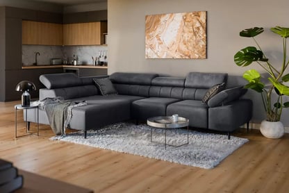 Rohová sedačka Taloria L s elektricky výsuvným sedadlom ľavostranná - grafitový ľahko čistiteľný zamat Zetta 305 / čierne nohy Rohová sedacia súprava s elektricky výsuvným sedákem Taloria L Ľavá strana - Grafitový zamat ľahkočistiaci Zetta 305 / nožičky čierny - Koncovka Série