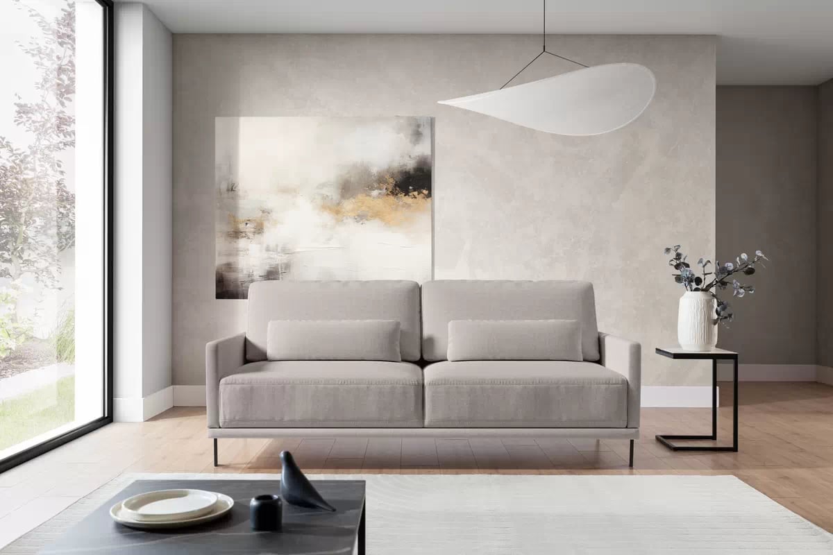 Pohovka s funkciou spánku Meloria - Béžová látka ľahkočistiaca Maya 01 - Koncovka Série Pohovka s funkciou spánku Meloria - Béžová látka ľahkočistiaca Maya 01 - Koncovka Série