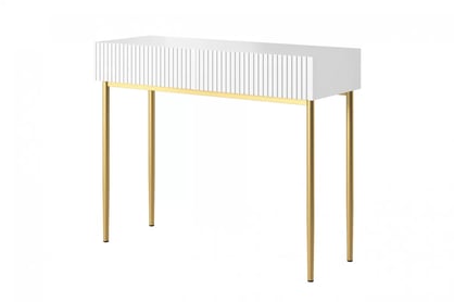 Toaletní stolek Nicole 100 cm z zrcadlem - bílý mat / zlote nozki / zlatá