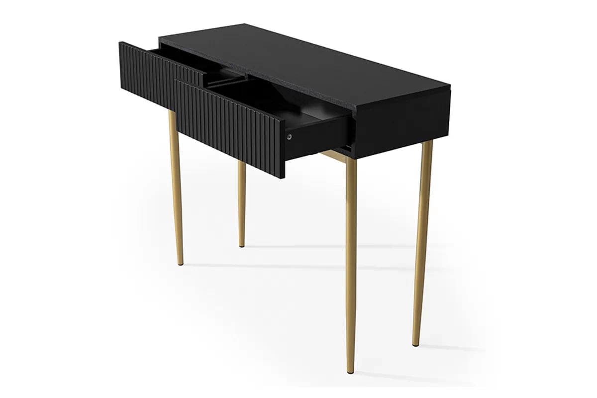 Toaletní stolek Nicole z zrcadlem 80 cm - černá mat / zlote nozki Toaletní stolek Nicole z zrcadlem 80 cm - černá mat / zlote nozki
