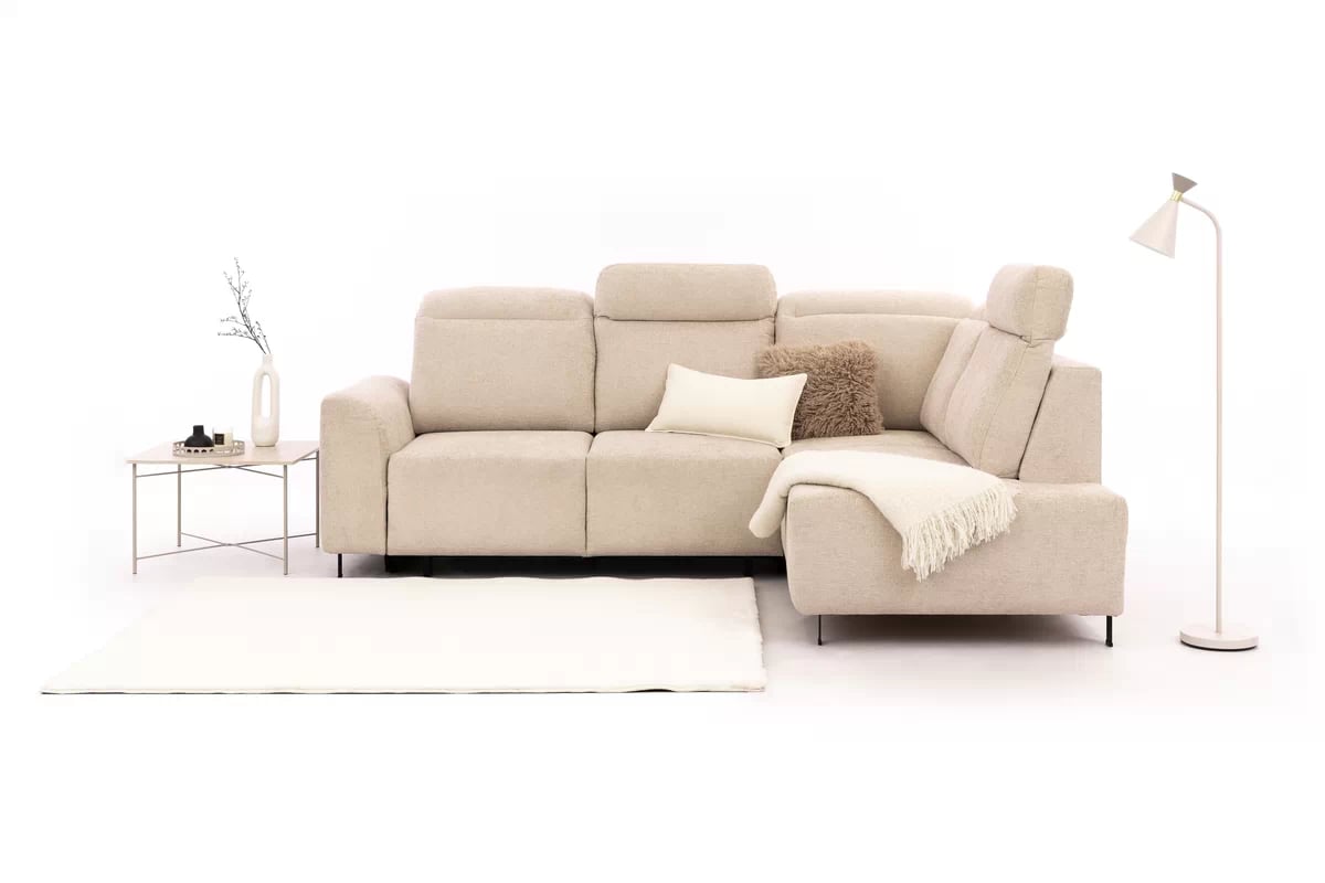 Rohová pohovka Magnis L s rozkladem pravostranná - béžová tkanina Magni 206.03  Rohová sedací souprava Magnis L rozkládací pravá - béžová plecionka Magni 206.03 - Omezená nabídka z expozice  