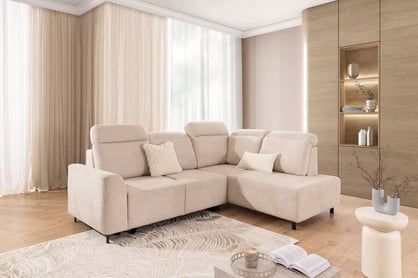 Rohová pohovka Magnis L s rozkladem pravostranná - béžová tkanina Magni 206.03  Rohová sedací souprava Magnis L rozkládací pravá - béžová plecionka Magni 206.03 - Omezená nabídka z expozice  