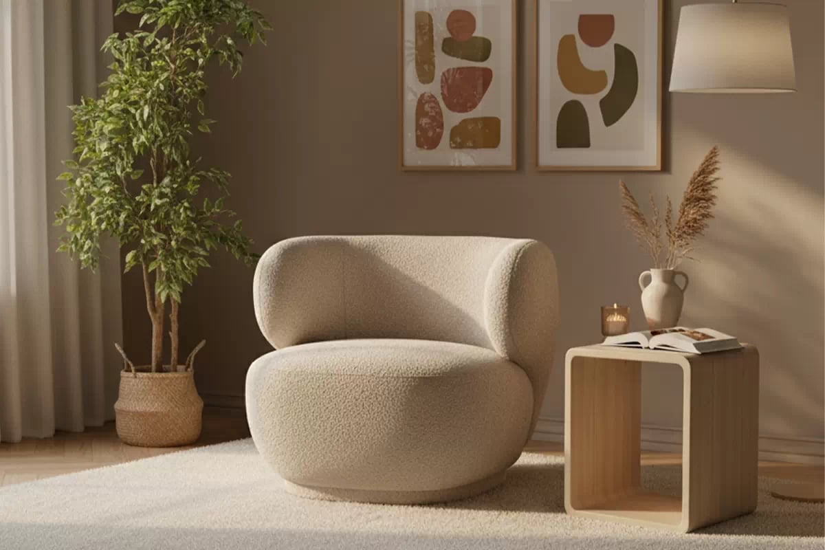 Relaxační křeslo Skindi - béžová bouclé Catch Me 02 Křeslo čalouněná Skindi - béžová bukla Catch Me 02