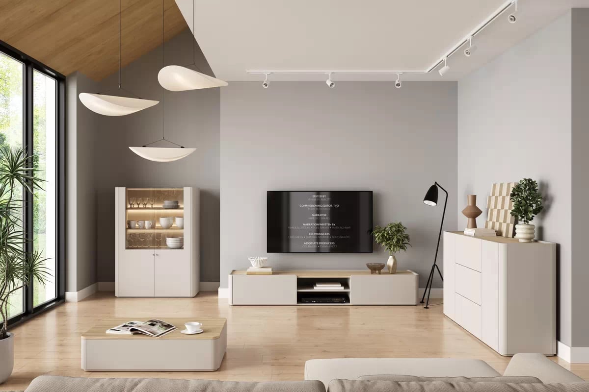 Kávový stolík Elivo 100 cm so zásuvkami - kašmír / olejovaný dub Stolík kawowy Elivo 100 cm so zásuvkami - kašmír / Dub olejowany - Limitovaná ponuka expozície