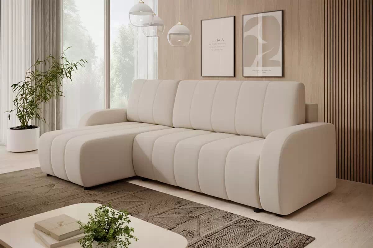 Rohová sedačka s funkciou spania Lapios ľavá - béžový velvet Vogue 2 Rohová sedacia súprava s funkciou spánku Lapios Ľavá strana - béžový velúr Vogue 2 Beige