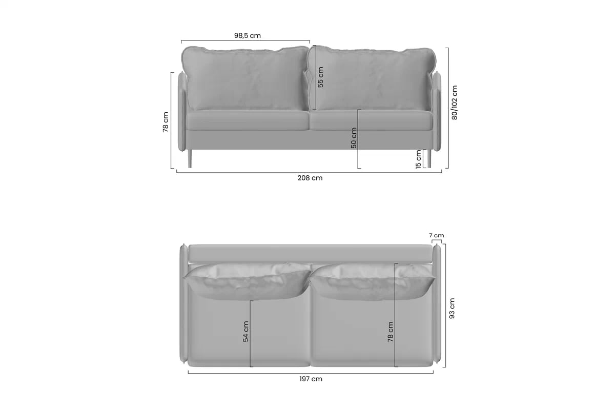 Pohovka s funkciou spania Taila - sivá tkanina Ado 1615 Dove / čierne nohy Pohovka s funkciou spánku Taila - Ado 1615